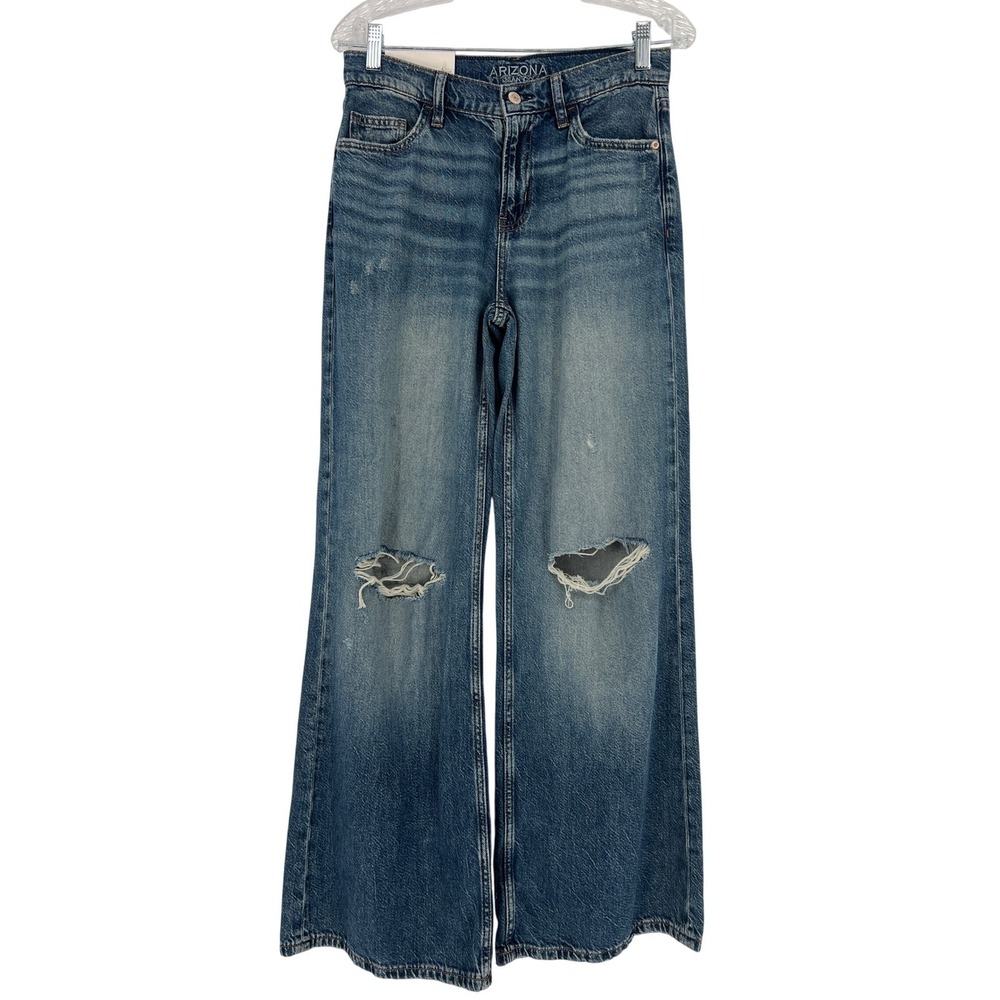 Arizona Baggy Jeans Womens 4 Blue NWT Low Rise Wide Leg Distressed Y2K Style